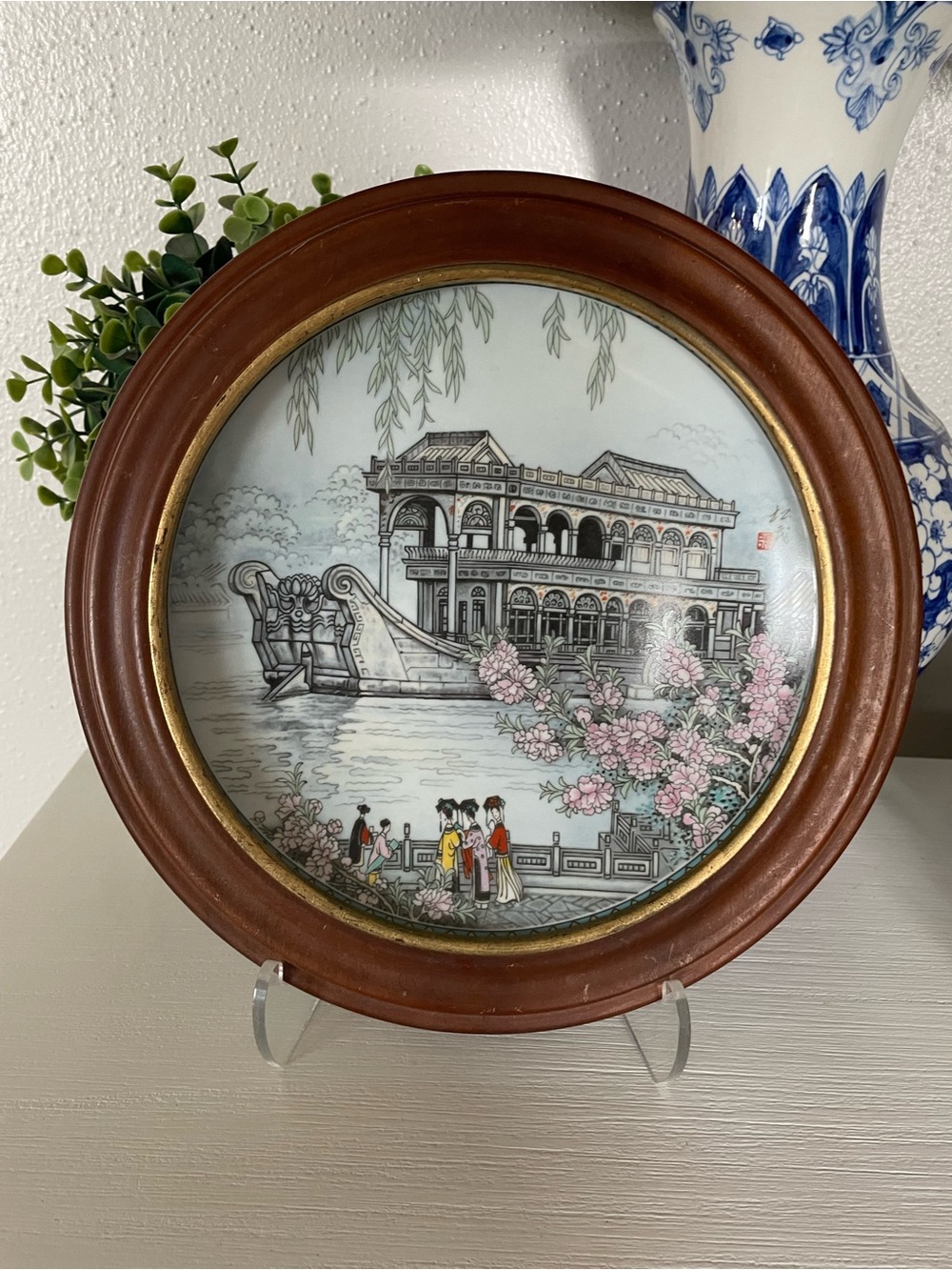 Imperial Jingdezhen Porcelain Collector Plate “Marble Boat” 1988 Wood Framed